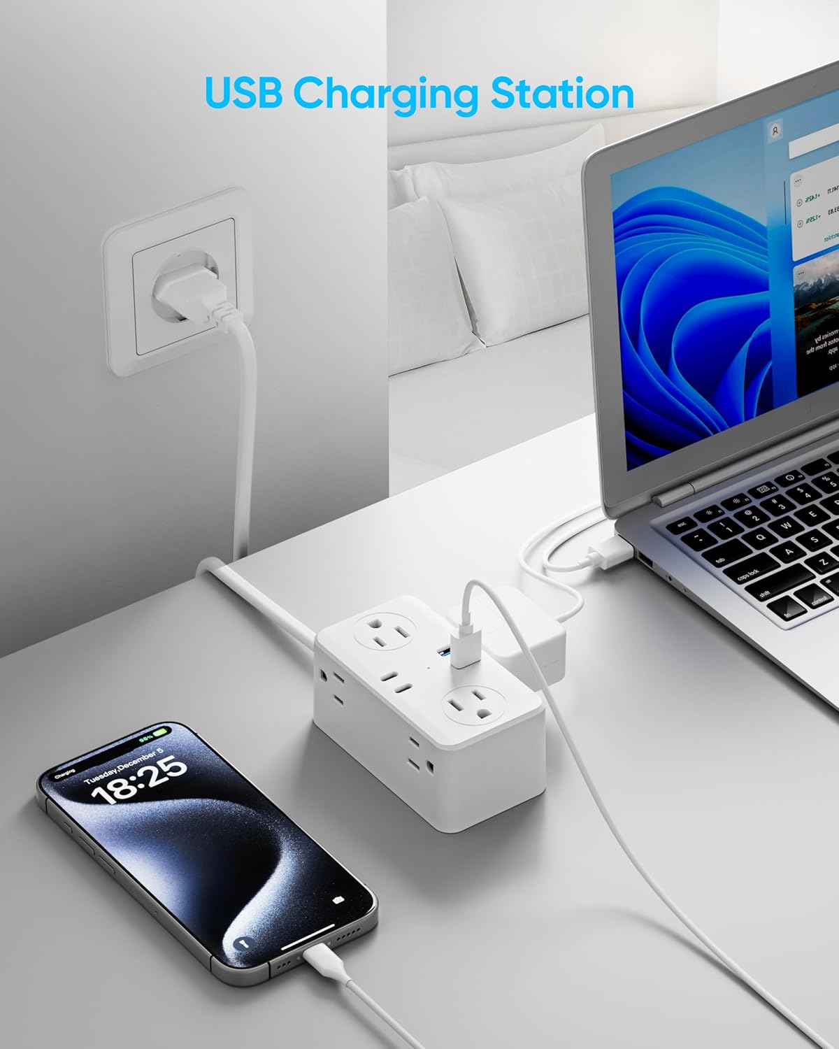 European Travel Plug Adapter, EU/UK/US Travel Plug Adapter Power Strip, 6 AC Outlets, 4 USB Ports (2 USB C), 3ft Wrapped Around Extension Cord, Universal Travel Adapter - Image 7