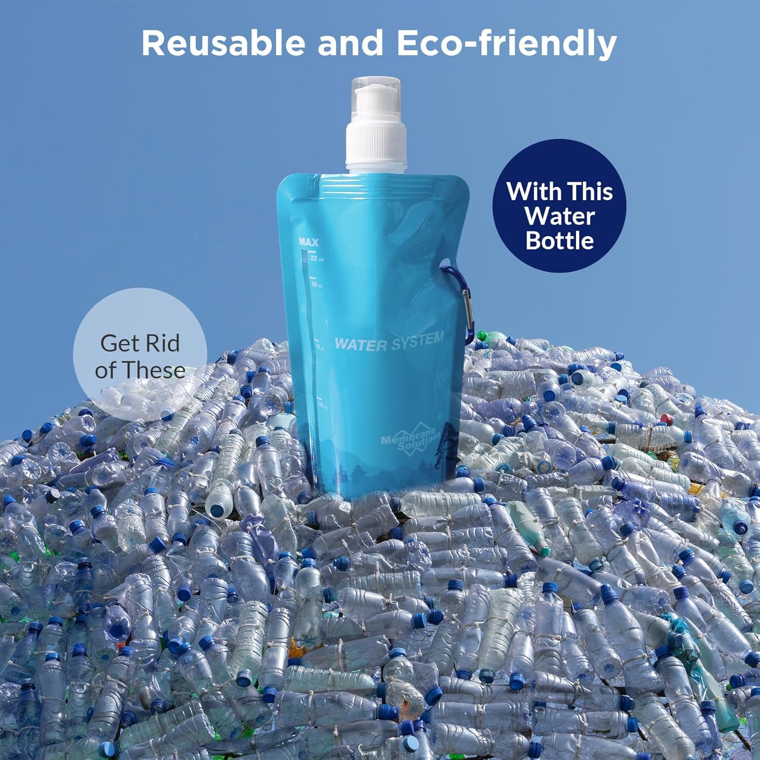 Membrane Solutions Collapsible 23oz Water Bottle with Filter Straw, Reusable Pouch and Carabiner, Foldable Water Container for Hiking, Camping, Travel, Emergency - Image 7