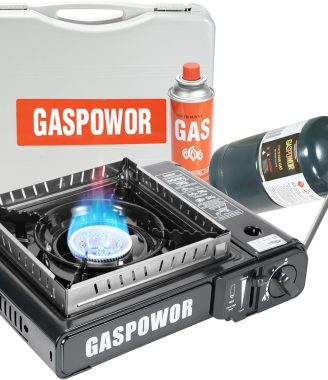 Propane or Butane Stove Dual Fuel Stove Portable Camping Stove with Carrying Case&Windblocker, 10,000 BTU Butane Propane Stove, Automatic Ignition for Emergency Preparedness Kit (Fuel Not Included)